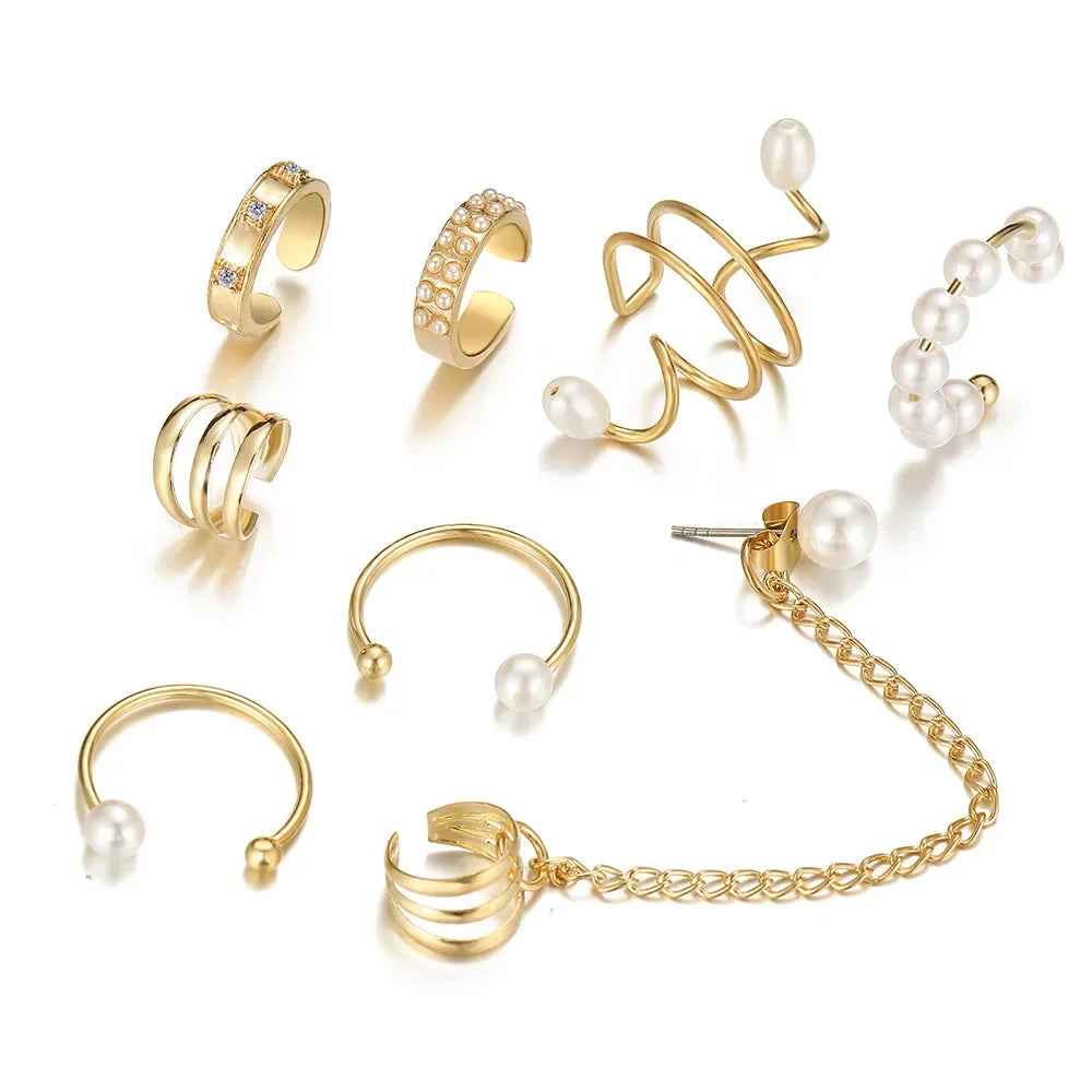 10 Pcs Leaves Clip Earrings for Women Rose Gold Color Creative Simple C Ear Cuff Non-Piercing Ear Clips Set Trend Jewelry Gift