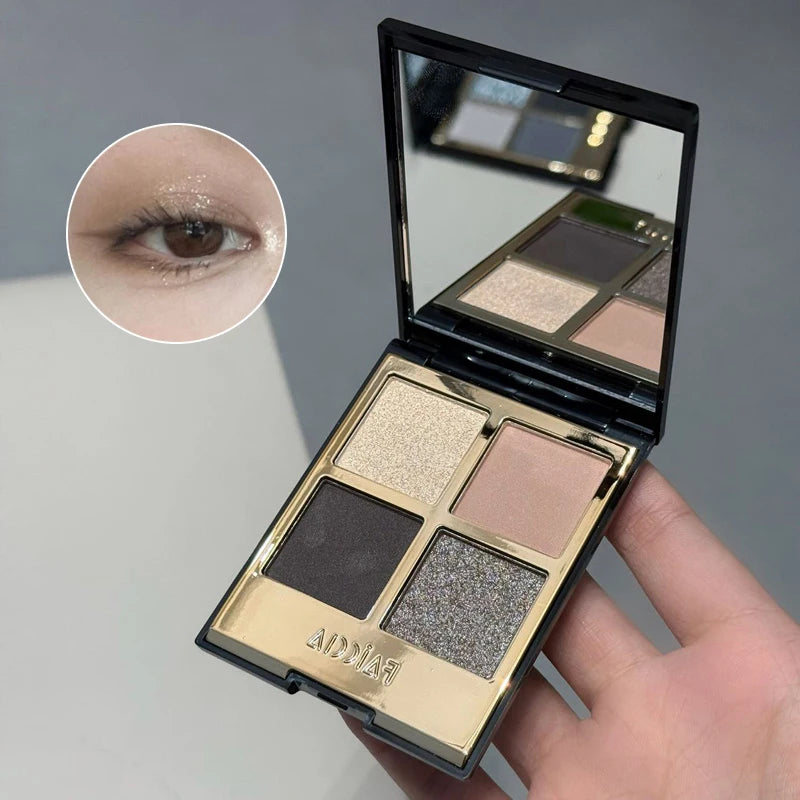 4-Color Sparkling Eyeshadow Palette Smoky Black Eye Shadow Matte Glitter Eye Pigment Long Lasting Waterproof Eyes Makeup Palette