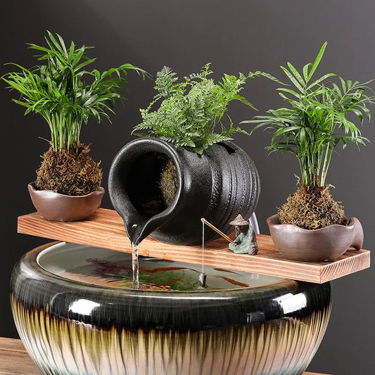 Ceramic Jar Water Fountain Fish Tank Decortive Water Dispenser Aquarium Waterfall Filter Water Dispenser Ornaments Decor