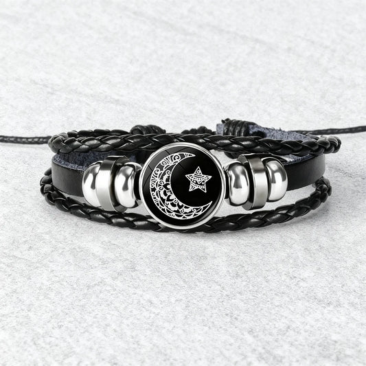 Charm Luminous Sun Moon Lover Leather Bracelet Vintage Punk Multi layer Beaded Weaving Bracelet Couple Gift