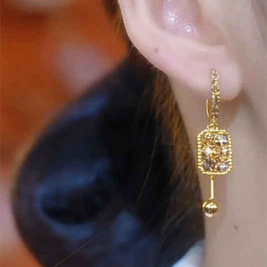 New Fashionable Unique Brown Zircon Square Pendant Earrings for Women Exquisite Temperamental Ladies Party Premium Jewelry Gift
