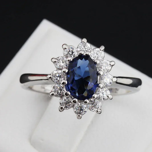 European and American New Blue Zircon Rings Luxury Fashion Jewelry Cubic Zirconia Bridal Wedding Engagement