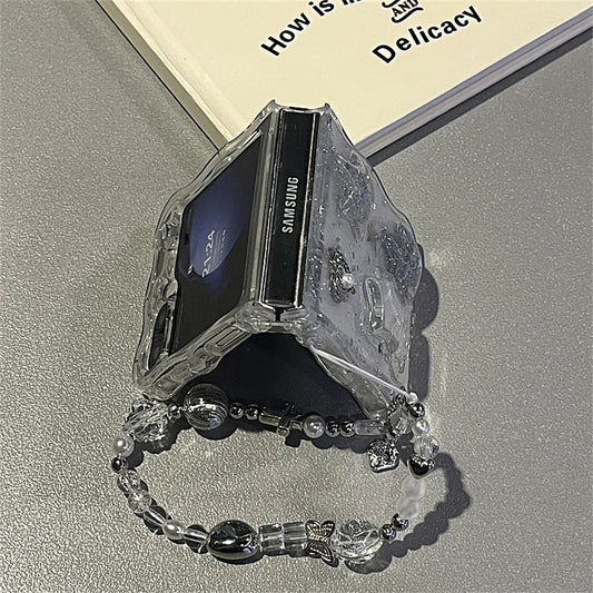 Korean 3D Glitter Star Clear Phone Case For Samsung Galaxy Flip 7/6 Flip5 Flip4 Flip3 Epoxy Cover Wavy Border Protective Cover