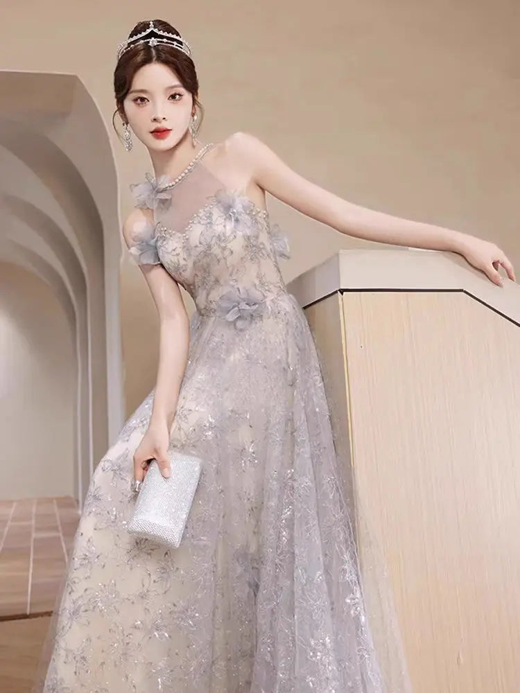 Hanging Neck Evening Dress Light Luxury Glitter Dress Niche Sleeveless Skirt Vocal Annual Meeting Dress Host Gowns Formal Dress