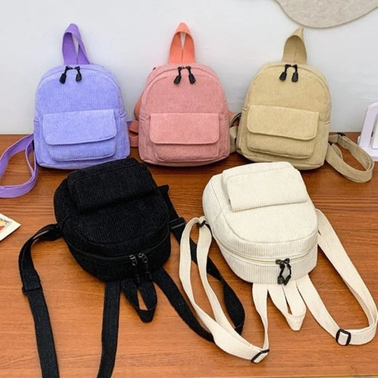Solid Color Corduroy Mini Backpack Lightweight Small Backpacks Travel Rucksack School Baskpack Casual Girl Backpack