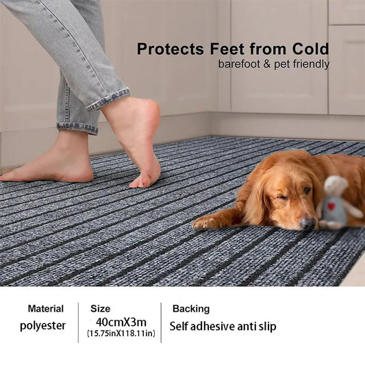 40cmx3m DIY Solid Color Striped Kitchen Door Mat Floor Mat Room Decoration Self-adhesive Non-slip Carpet Home Decor Hallway Rug
