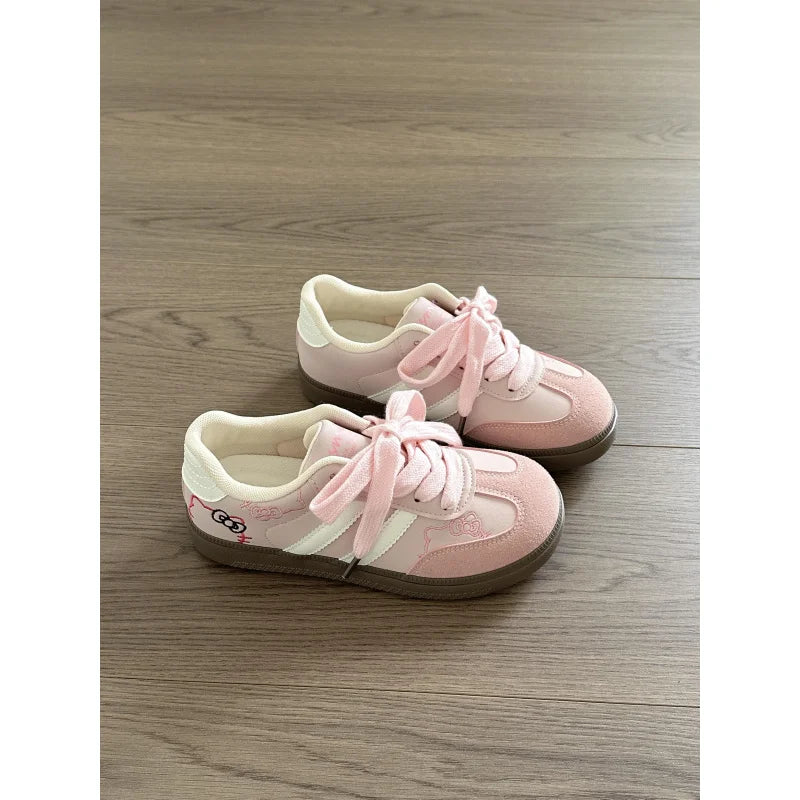 Hello Kitty Sneakers Board Shoes Cute Cozy Y2K Style Pink Thick Soled German Training Embroidery Casual Retro Girls Niche Design