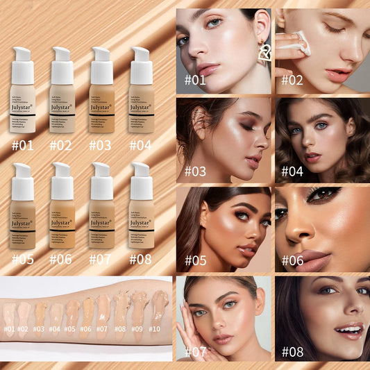 10-Color Oil-Control Foundation Cream Long-Lasting Makeup Base Concealer Non-Caking Beauty Skincare Cosmetics