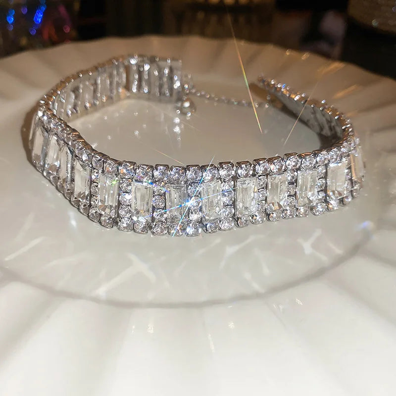 Luxury Colorful Crystal Chokers Necklaces for Women Multilayer Gold Color Chain Rhinestone Necklaces Statements Jewelry
