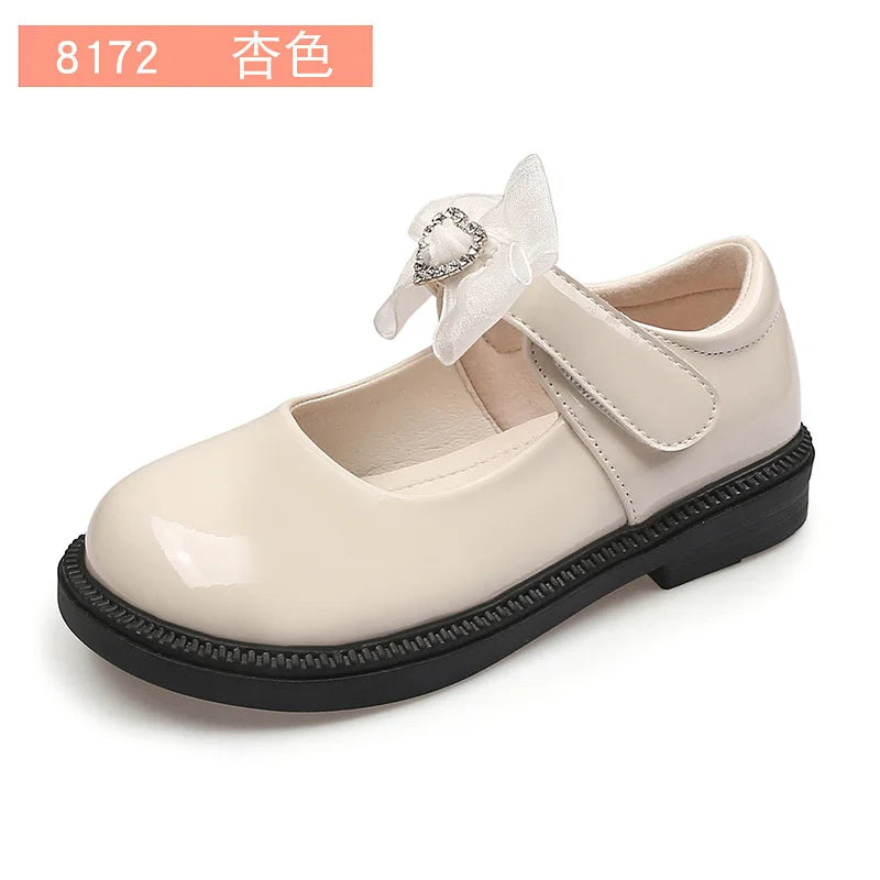 Children's Leather Shoes 2023 New Bow Girl Princess Shoes Soft Sole Casual Student Black Performance Shoes