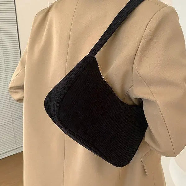 Solid Color Simple Corduroy Bag Women's Spring/Summer New Western Style Shoulder Small Square Bag Popular Fashion Underarm Bag