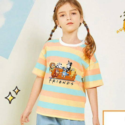 Blueyi Series Child Stripes Sets Summer Girls Boys T-Shirt Shorts Suits Cartoon Bingo Casual Sport Clothes Kids Sleepwear Gifts