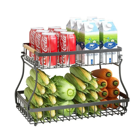 Detachable Metal Fruit Baskets Kicthen Double Layer Desktop Shelf Vegetables Snack Storage Organizers Basket Bowl Stackable