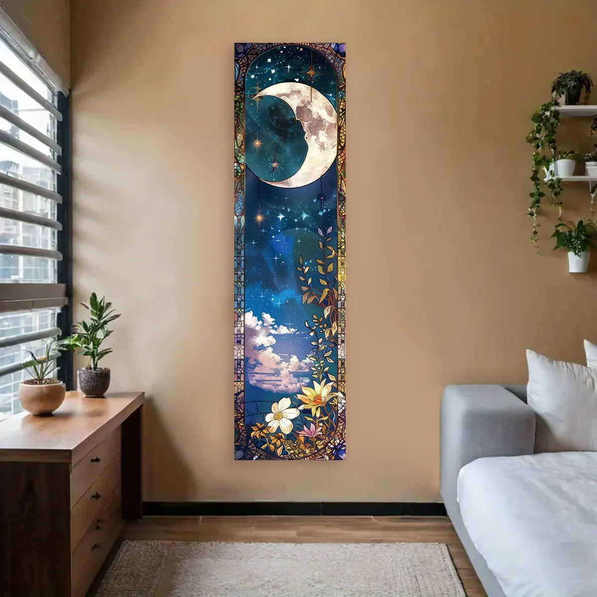 Landscape Vertical Banner Sun And Moon Tapestry Tree of Life Floral Starry Night Wall Decoration Aesthetic Tapestry Home Decor