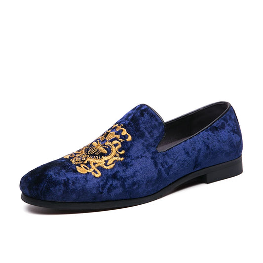 New Men's Suede Soft Penny Loafers Embroidered Design Flat Slip-On Formal Men's Velvet Loafer Dress Shoes Big Size 38~45 Zapatos