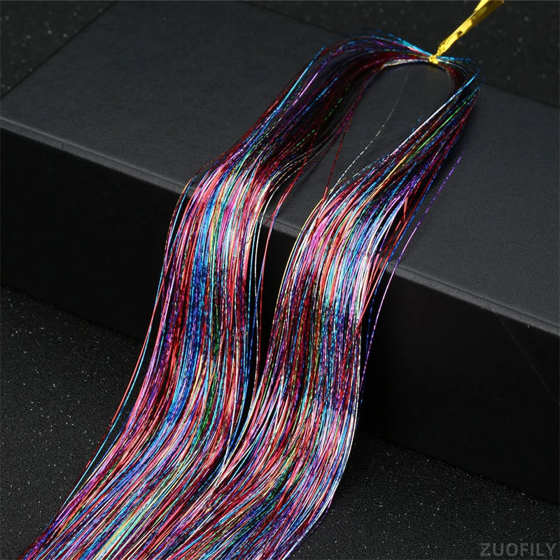 Sparkle Shiny Hair Tinsel Rainbow Strands Dazzles Women Hippie for Braiding Headdress False Hair Extensions Decor Glitter Strips