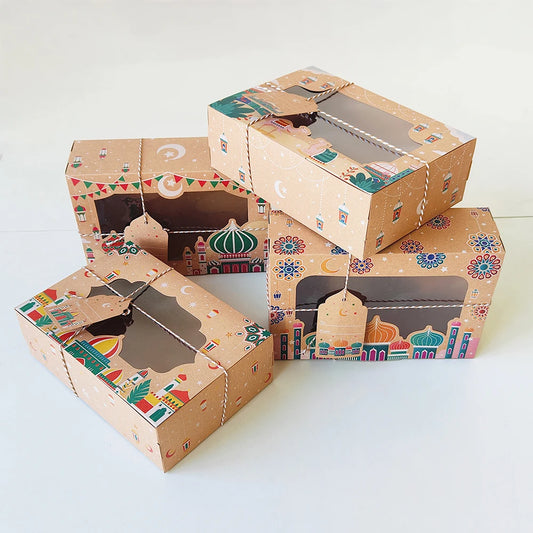 4/8pcs Ramadan Mubarak Kraft Paper Window Box EID Mubarak Candy Cake Box Islamic Muslim Party Supplies Ramadan Decoration 2025