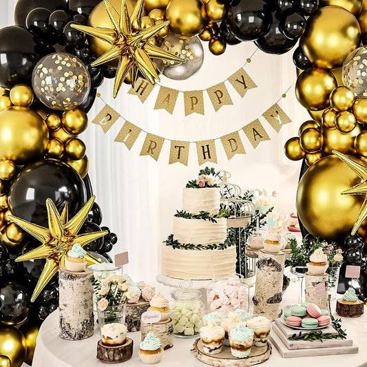 Black Gold Balloon Garland Arch Set, 142 Gold Balloon Black Balloon Birthday Baby Shower Valentine's Day Wedding Gender Reveal Party Decoration