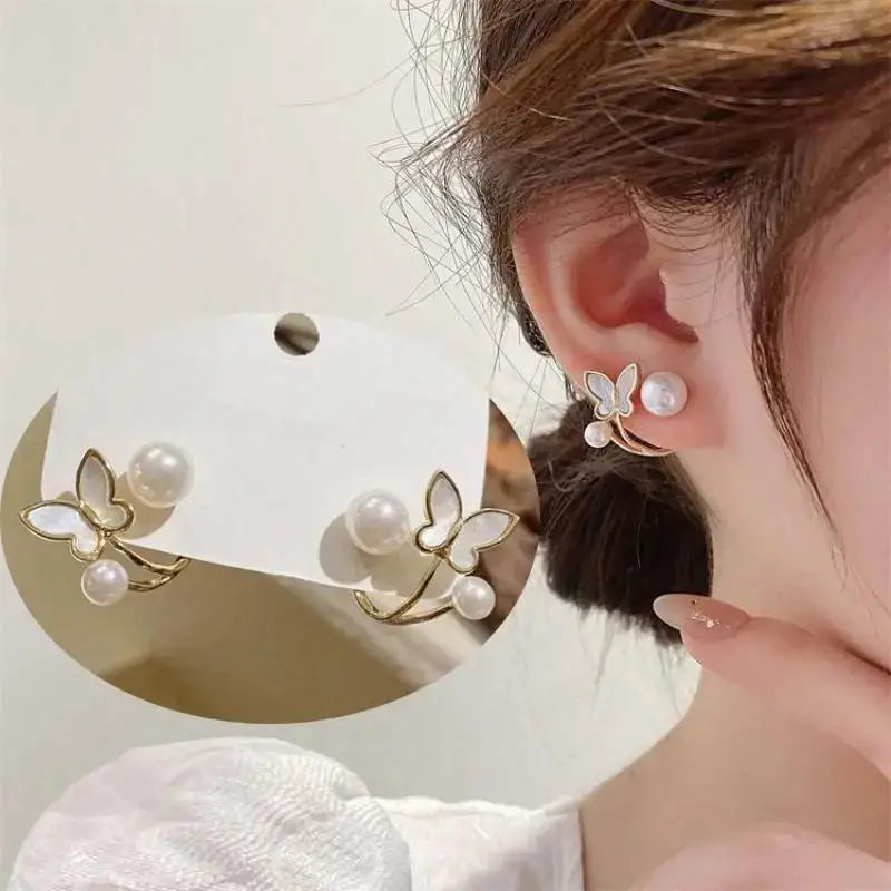 925 Silver Needle Korean Fashion Crystal Flower Earrings For Women Jewelry 2026 Trending Women's French Pearl Earrings z40