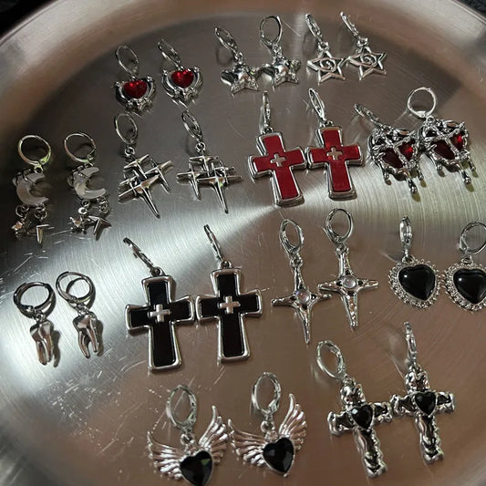 New Korean Fashion Vintage Cross Crystal Hoop Earrings For Women Goth Charms Cute Punk y2k Jewelry Accessories