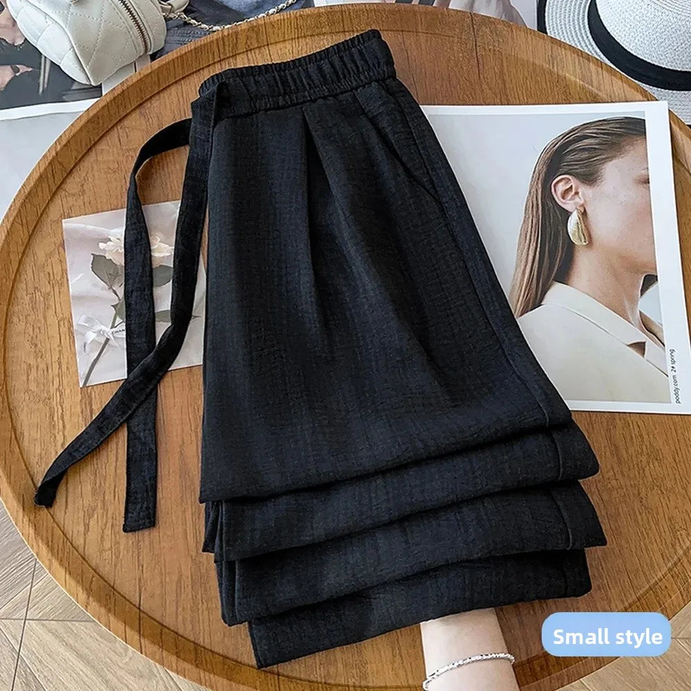 Ice Silk Wide Leg Pants Women's Loose Casual Thin Summer Trousers Small Size Draped Straight Leg Pants Female Fashion