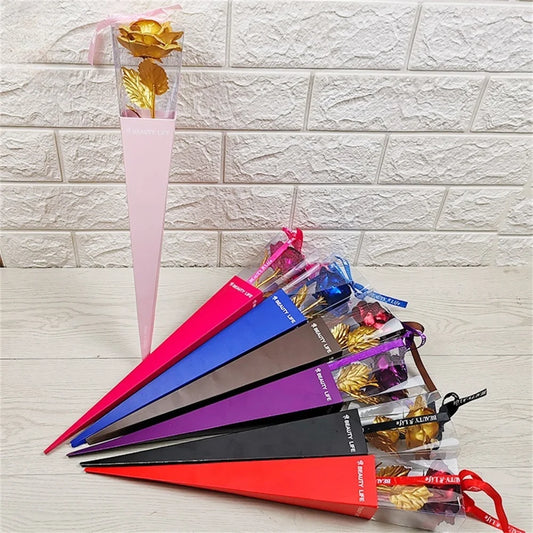 24k Eternal Rose Artificial Flowers Foil Plated Gold Rose Wedding Valentine'S Day Decoration Mother'S Day Gifts Fake Flower