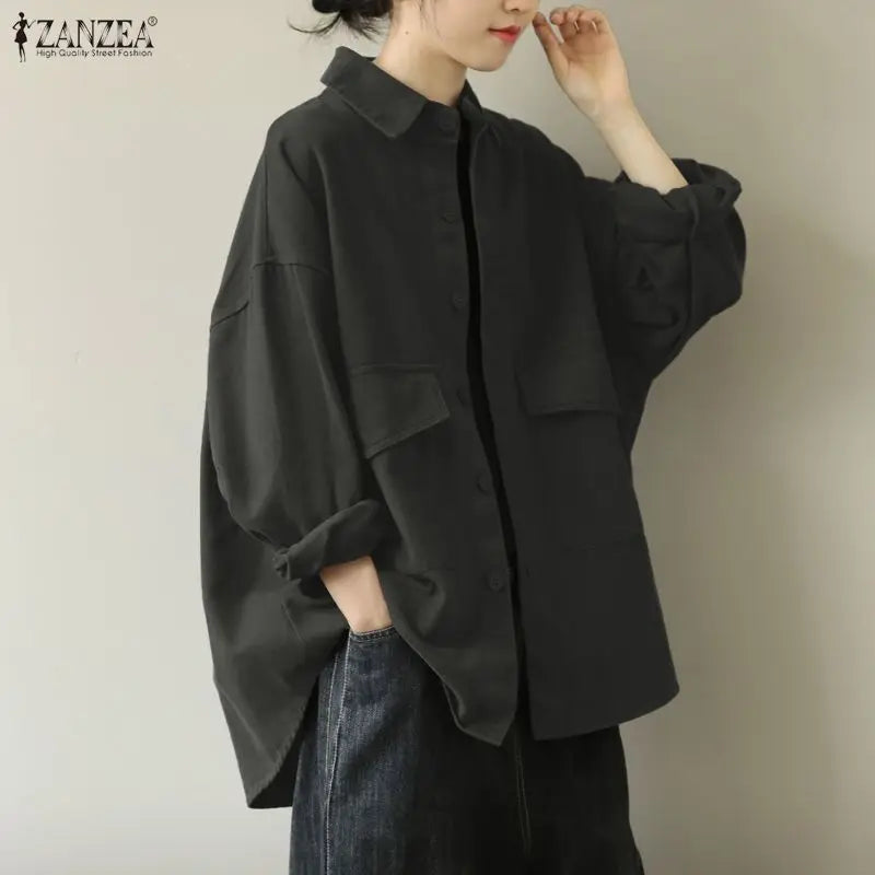 ZANZEA Woman Oversiezd High-Low Shirts Turn-Down Collar Long Sleeve Button Up Loose Chemises Femme Spring Summer Streetwear Tops