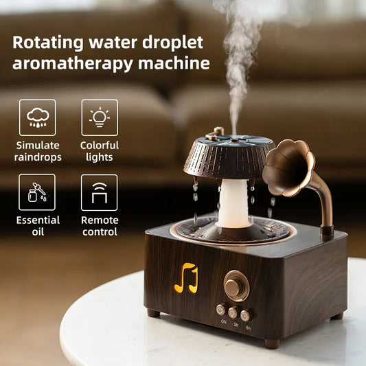 Rotating Raindrop Humidifier Retro Record Player Design Soothing White Noise Music Ideal For Home Decor And Christmas Gifts