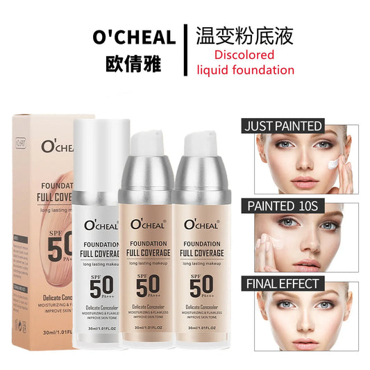 OCHEAL Color Changing Foundation Liquid - Moisturizing Long Lasting Brightening Full Coverage Concealer Makeup