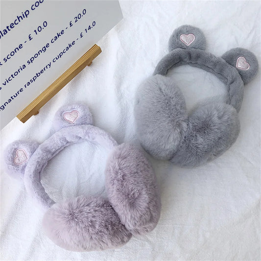 Cute Bear Ears Winter Warm Earmuffs for Women Girls Kids Plush Thick Soft Ear Muffs Protect Ears Foldable Warmer Cover Earflaps