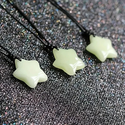 Glow-in-the-Dark Star Lucky Jade Pendant Necklace Set Adjustable Rope Sporty/Cute Style for Outdoor Adventures & Music Festivals