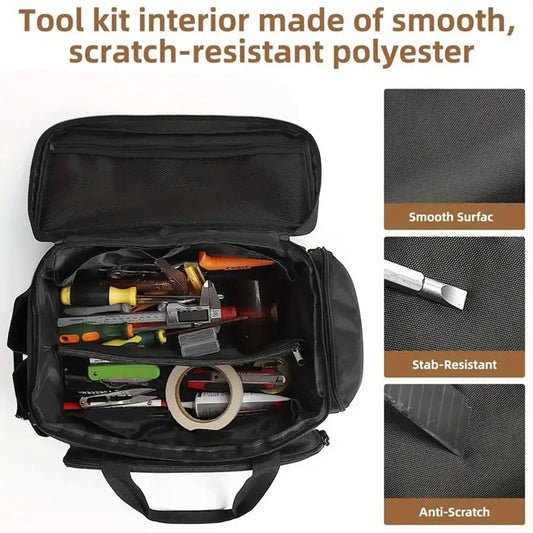 High-capacity Tool Storage Bag Comfortable Handle Thick Padded Base Easy Carrying Tool Case Black Color Water Resistant Tool Bag
