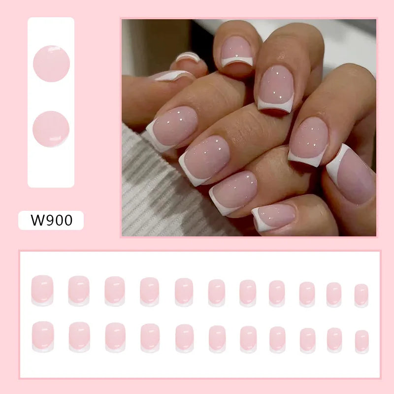 Fresh Green Tea 24 Pcs Fake Nail with Jelly sticker Press on False Nails Wearable Round Head Oval Full Cover Nail Tips