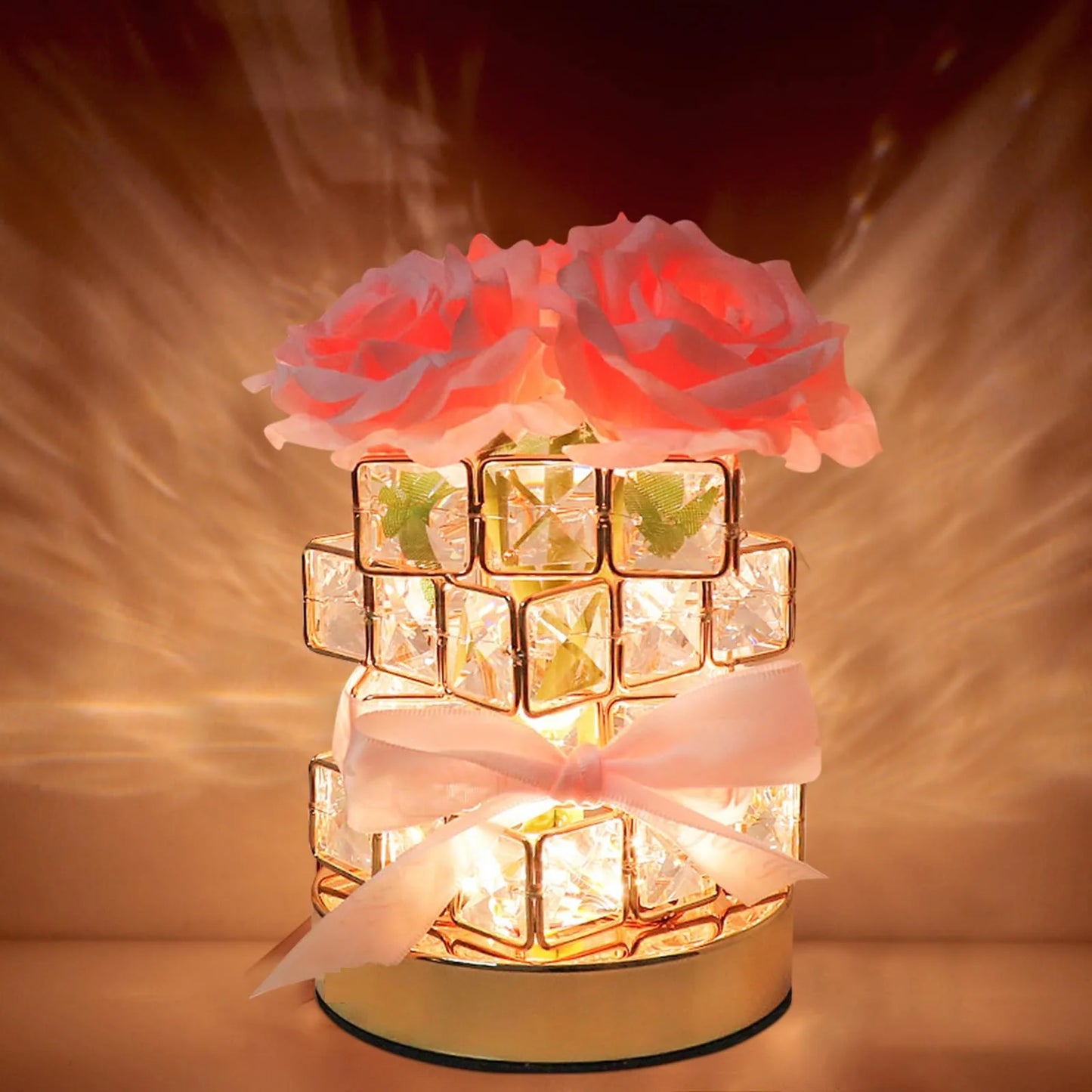 LED Crystal Rose Table Lamp 3 Colors Dimmable Magic Cube Rose Creative Atmosphere Lights Bedroom Bedside Decor Lighting Gift 