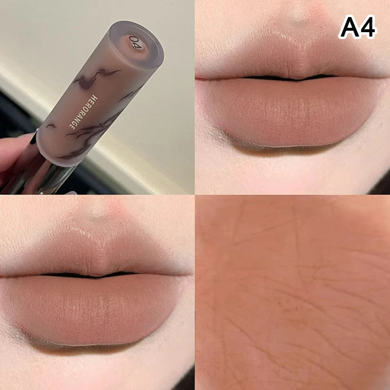 HERORANGE Lip Glaze Waterproof Smoky Red Matte Lipstick Velvet Lip Gloss Non-drying Nude Brown Lips Tint Mud Makeup Cosmetic