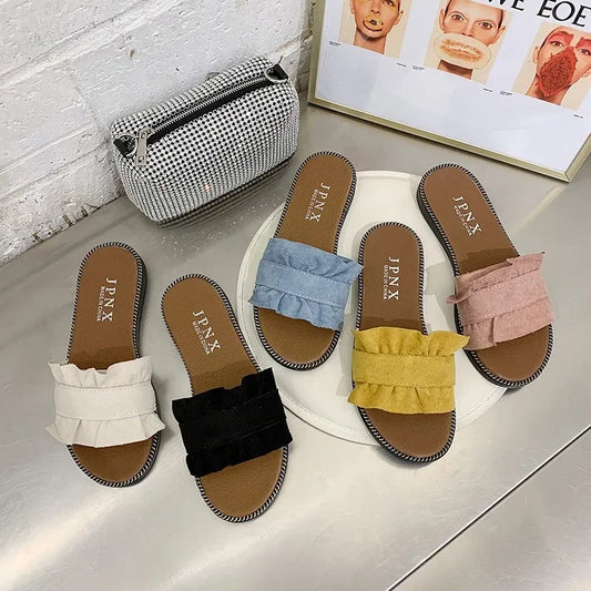 2025 Spring Summer New Women's Slippers Casual Beach Plus Size Women's Sandals Flat Bottom One-Row Slippers Wholesale
