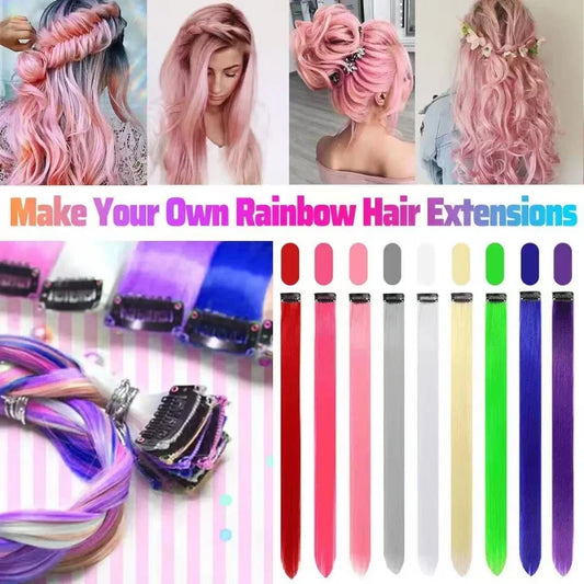 Three-color gradientSparkle Hair Extensions Clip In Rainbow Synthetic Sparkle Hair Tinsel Heat Resistant Sparkle Hair Extensions
