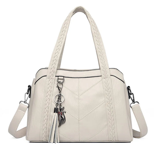 Women's Bag2023New Style Middle-aged Mom Bag Simple Retro Women's Handbag Soft Leather Large Capacity Crossbody Bag
