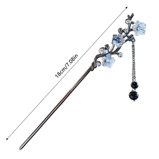 Elegant Flower Hair Sticks Forks Alloy Hair Clips Beads Chain Pendant Headpieces Women Retro Chinese Hair Jewelry Accessories