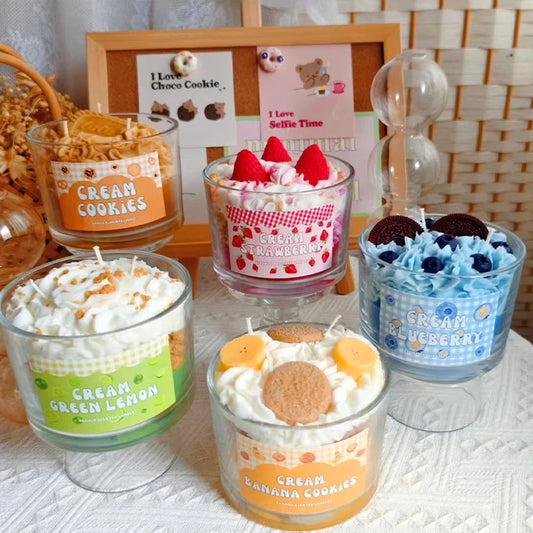 Handmade Fruit Cream Cup Scented Candle Set - Strawberry Blueberry Banana Fragrance Ornament Gift