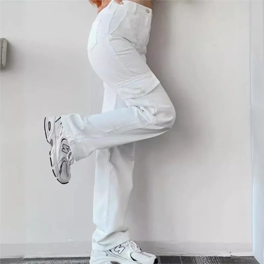 Women Vintage Cargo Pants Streetwear New Y2K Techwear Korean Harajuku Parachute Pants Beige Sweatpants Wide Leg Joggers Trousers