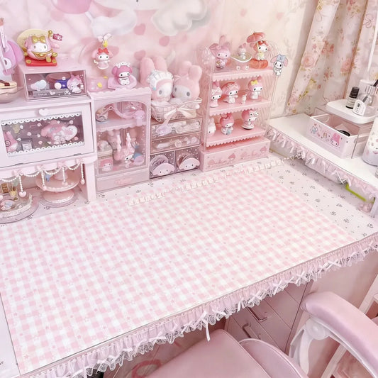 Leather Desk Pad Protector FULL Screen Polka Dots Bow PINK Y2K Mouse Pad Office Desk Mat Waterproof Non-Slip PU Desk Blotter Pad