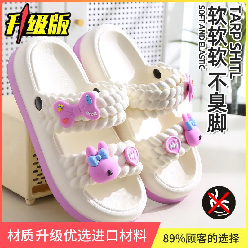 Women's Thick Bottom Sandals Summer Outdoor Anti-Slip Beach Casual Flip Flops Comfortable Sensation PVC Material Cartoon Pattern