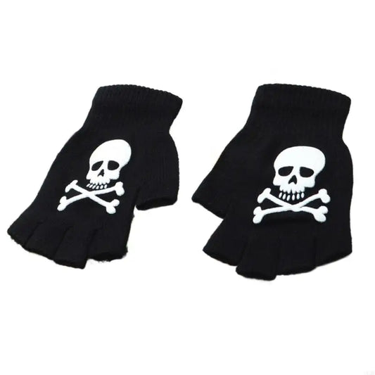 Warm Thermal Gloves Thick Stylish Mitten Gloves Half Finger Halloween Handwear Stylish Skeleton Gloves for Girl Women