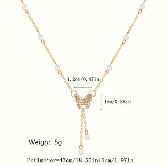 Fashionable Women Gold Plated Butterfly Tassel Pendant Necklace Suitable For Daily Party Wear Birthday Gifts Bridesmaid Jewelry