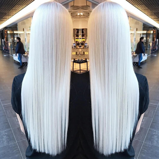 Light Blonde Wig 28inch Wig Long Straight Synthetic Wigs High temperature Fibers for Cosplay Moonlight White