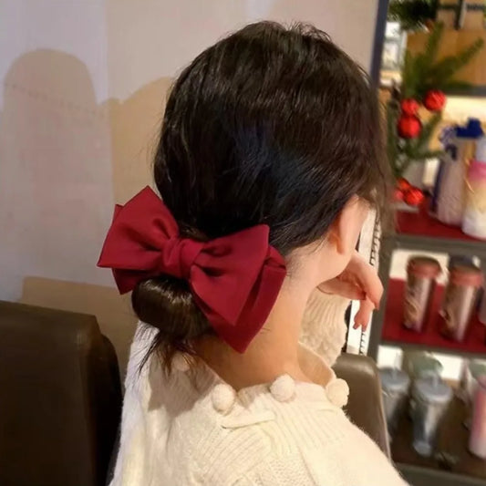 Female Satin Bow Hairpin Ponytail Clip Two-layer Bowknot Ribbon Spring Clip Temperament Accessories Korean Fashion Elegant