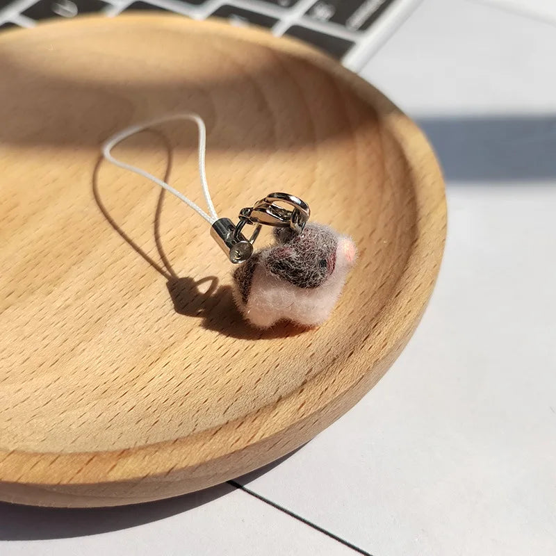 Cute Plush 3D Cat Keychain Creative Flocking Animal Pendant Bag Phone Lanyard Hanging Keycord Charm Keychain DIY Accessories