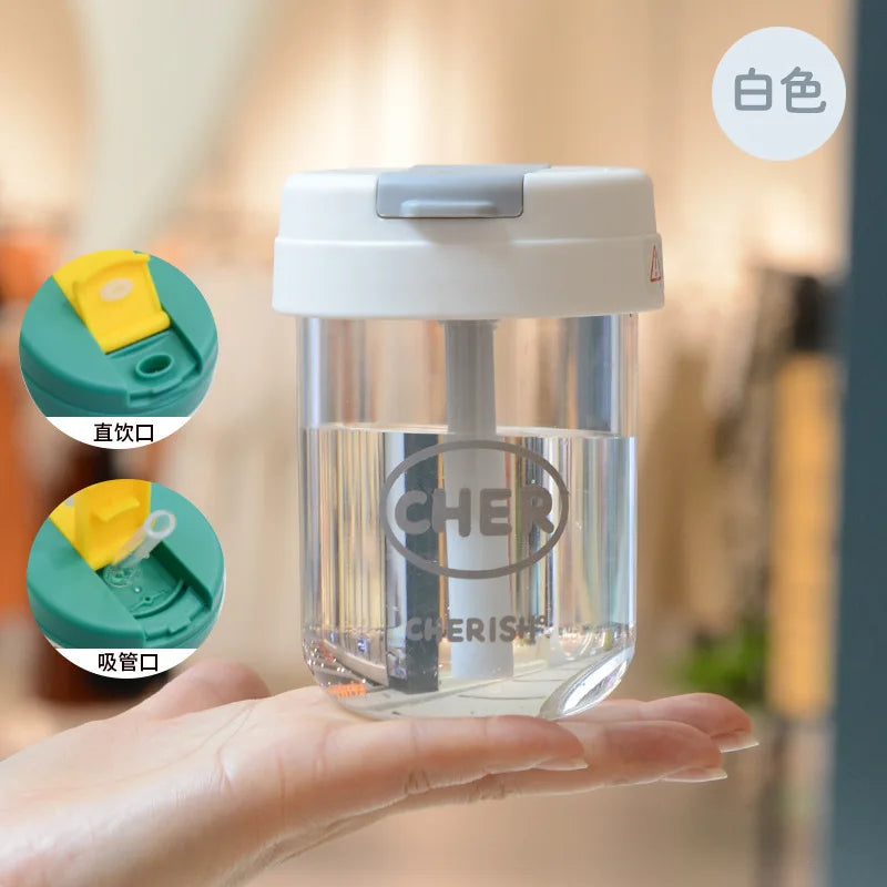 Portable Plastic Water Straw Cup Food-Grade Silicone Leak-proof Water Bottle With Scale Lightweight Sippy Cup For Home Kitchen