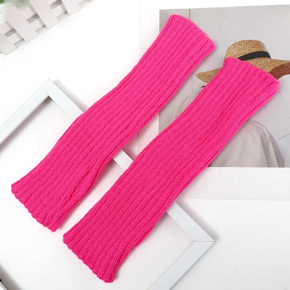 Autumn Winter Women Arm Warmers Knitted Woolen Arm Sleeve Fine Long Knitted Fingerless Gloves Casual Warm Soft Female Gloves